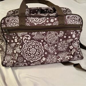 Thirty One Tote Duffle Bag Satchel Large Brown Floral Design Travel Shoulder Bag